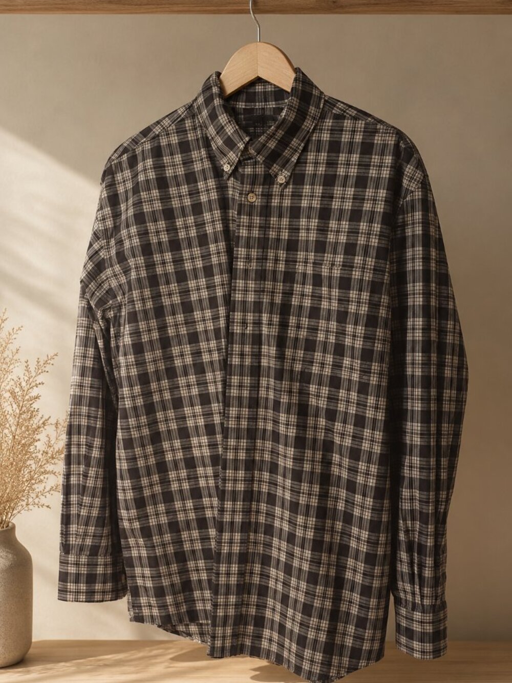 Jos. A. Bank Classic Collection Gray Plaid Button Down Shirt Men's M